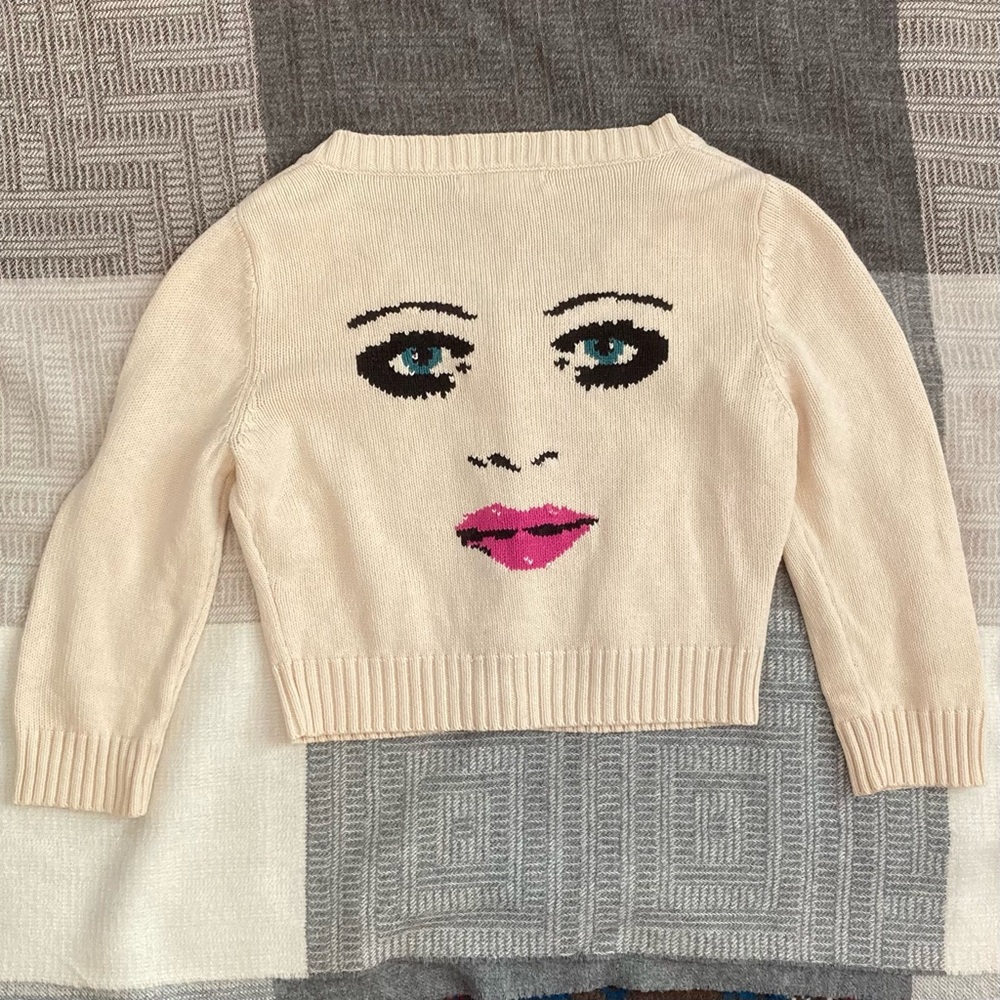 Betsey Johnson cropped cardigan with face
